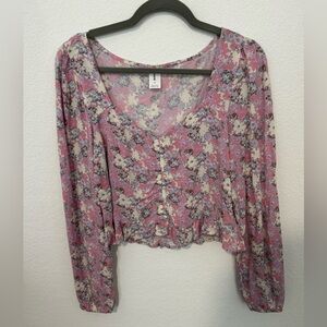 ABOUND Dusty Pink and Purple V Neck Long Sleeve Top NWT
